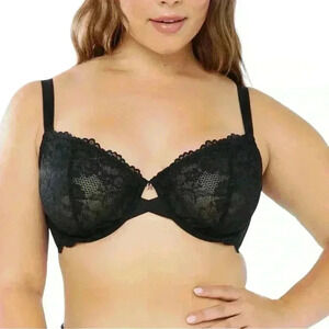 Savage X Fenty Black Floral Lace Unlined Bra 40DDD Rose Gold Detail